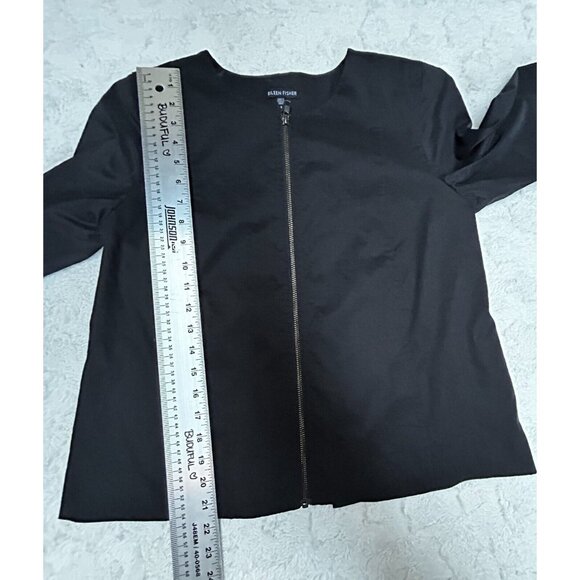 Eileen Fisher Womens Small Full Zip Long Sleeve Basic Jacket Black Ramie Blend - Picture 9 of 9